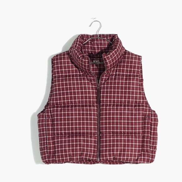 Madewell Jackets & Blazers - Madewell MWL Cropped Spices Raisin Burgundy Puffer Vest in Plaid, L